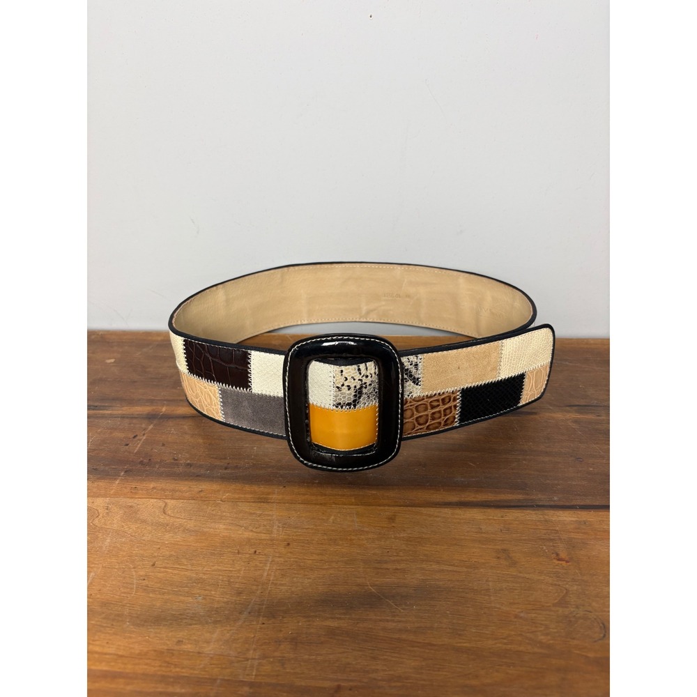 WCM New York Patchwork Leather Belt Medium Wide Animal Print Snakeskin 1156 01 M